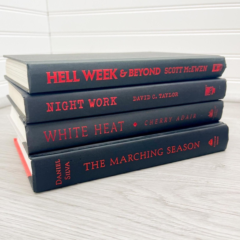 Black Stacking Books with Red Text: Goth Halloween Decor